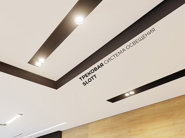 Натяжные потолки с трековыми светильниками